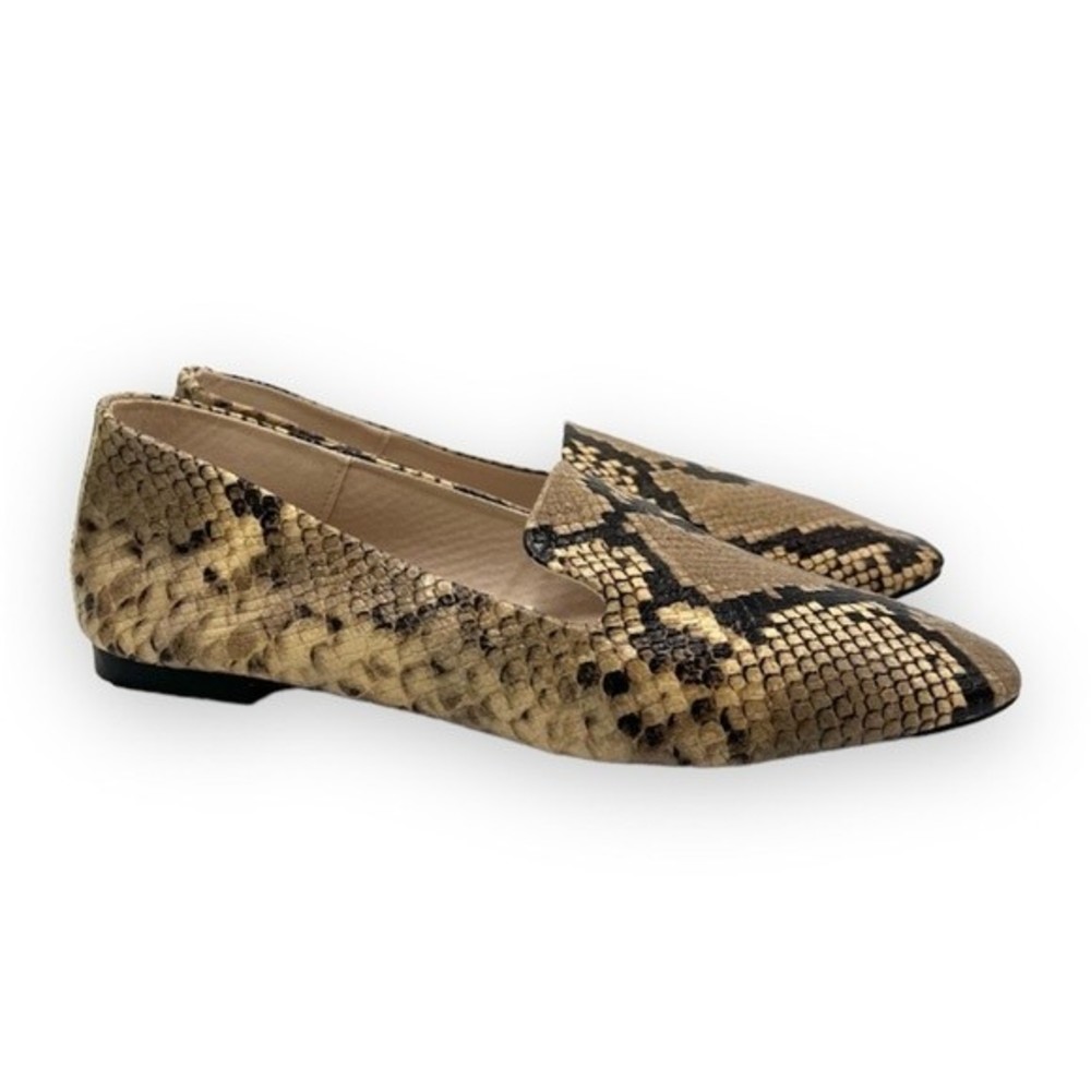 Zara Size 11 US 42 Black‎ Brown Tan Faux Snakeskin Slip On Flats Loafers Shoes